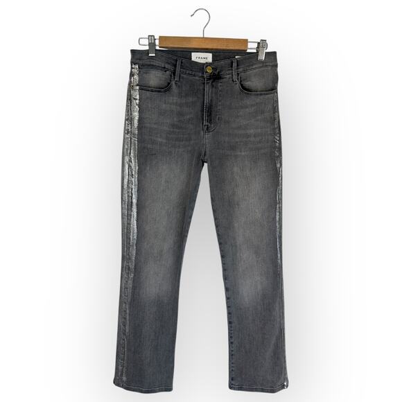 FRAME Denim Women's Le High Straight Gray Field Foil Tux LHSTFTX710 Size 28 - Picture 2 of 10